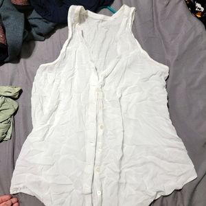 Loose white button tank top